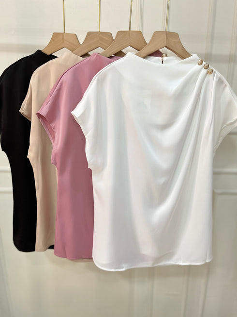 Women Elegant O-Neck Satin Casual Tops